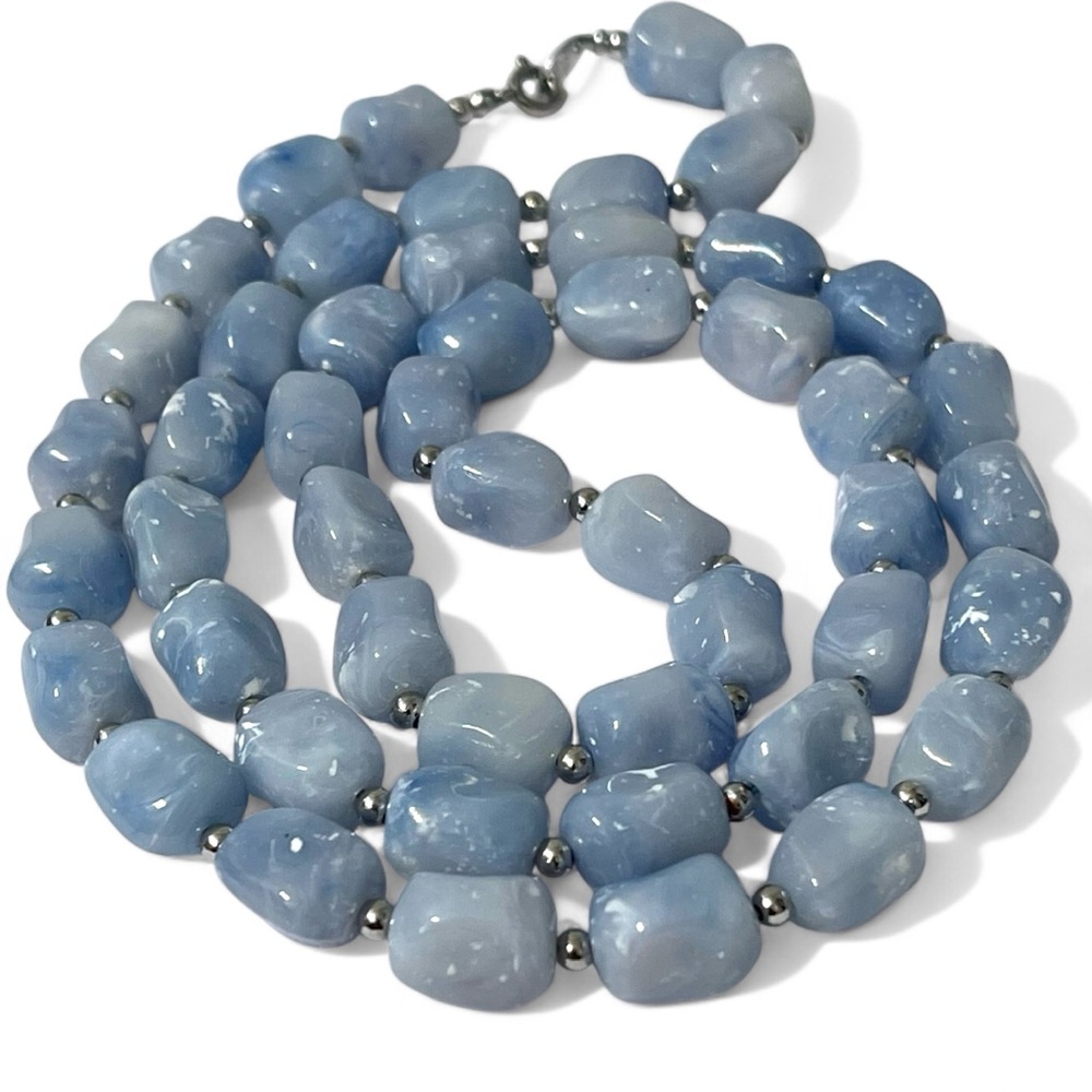 ❤️ Vintage 1960’s Trifari Baby Blue Lucite Beaded Necklace